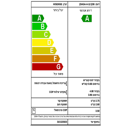 מזגן עילי טורנדו 12 (DB)  SAGA-A