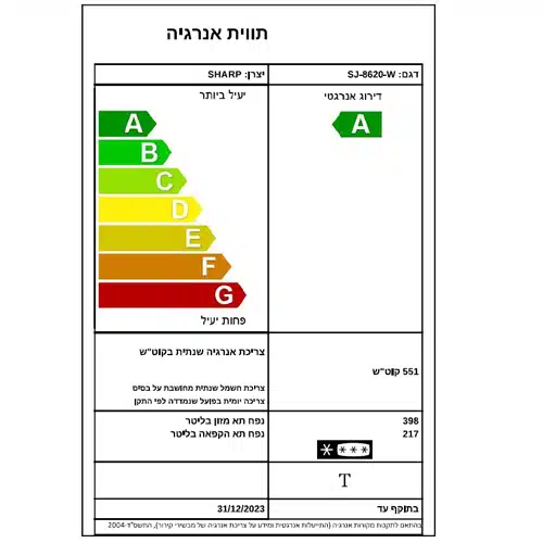 מקרר מקפיא תחתון 4 דלתות שרפ  SJ8620WH לבן