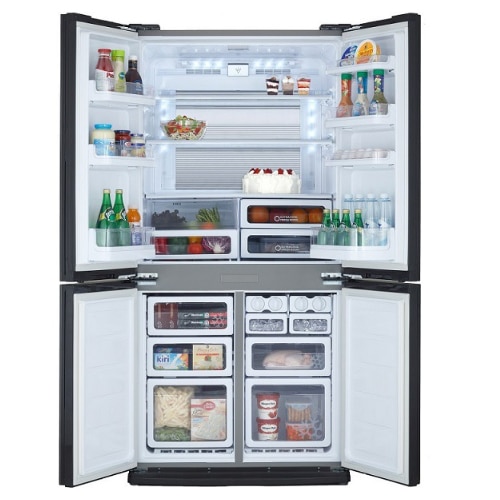 מקרר מקפיא תחתון 4 דלתות שרפ SJ8801BK זכוכית שחורה