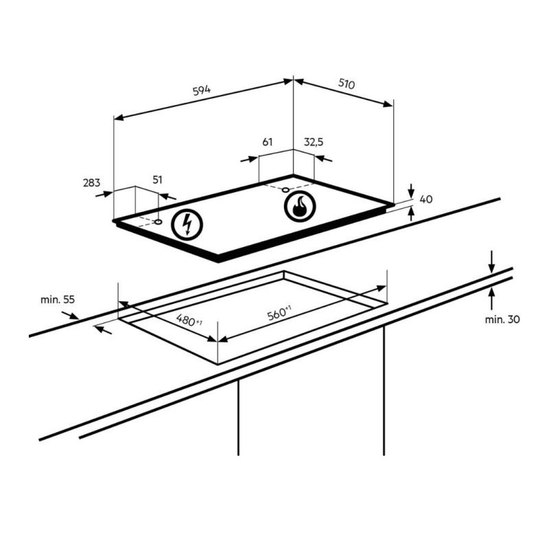 כיריים גז נירוסטה ⁦AEG HGB64320SM⁩