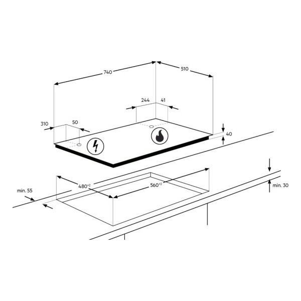 כיריים גז זכוכית ⁦AEG HKB75341NB⁩